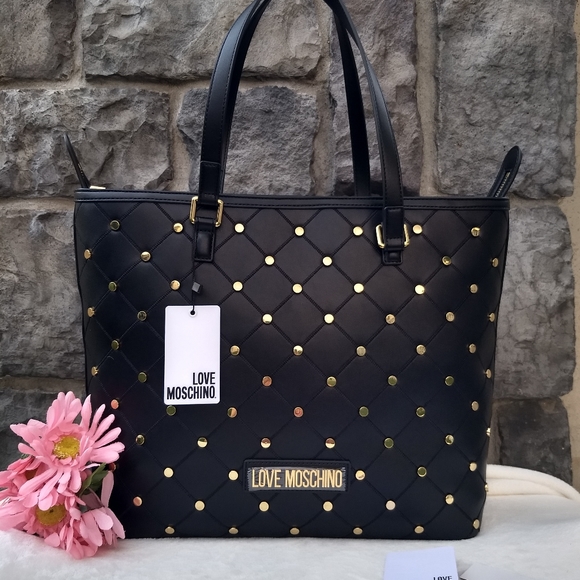 Love Moschino Handbags - Love Moschino Black Gold Studded Tote